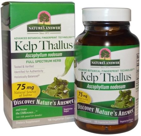 Kelp Thallus, 75 mg, 100 Vegetarian Capsules by Natures Answer-Kosttillskott, Mineraler, Jod, Olika Alger, Kelp