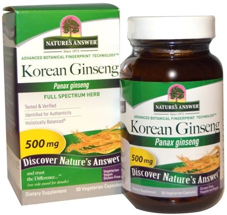 Korean Ginseng, 500 mg, 50 Vegetarian Capsules by Natures Answer-Kosttillskott, Adaptogen, Kall Influensa Och Viral, Ginseng Koreanska