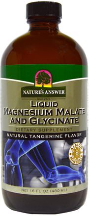 Liquid Magnesium Malate and Glycinate, Natural Tangerine Flavor, 16 fl oz (480 ml) by Natures Answer-Kosttillskott, Mineraler, Magnesiumglycinat, Flytande Magnesium