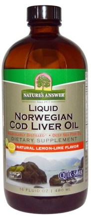 Liquid Norwegian Cod Liver Oil, Natural Lemon-Lime Flavor, 16 fl oz (480 ml) by Natures Answer-Kosttillskott, Efa Omega 3 6 9 (Epa Dha), Fiskolja, Vätskeolja