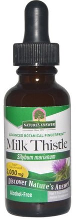 Milk Thistle, Alcohol-Free, 2.000 mg, 1 fl oz (30 ml) by Natures Answer-Hälsa, Detox, Mjölktistel (Silymarin), Mjölktistelvätska