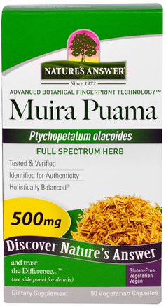 Muira Puama, Ptychopetalum Olacoides, 500 mg, 90 Vegetarian Capsules by Natures Answer-Hälsa, Män, Muira Puama Marapuama