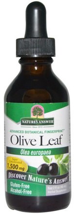 Olive Leaf, Alcohol-Free, 1.500 mg, 2 fl oz (60 ml) by Natures Answer-Hälsa, Kall Influensa Och Viral, Olivblad