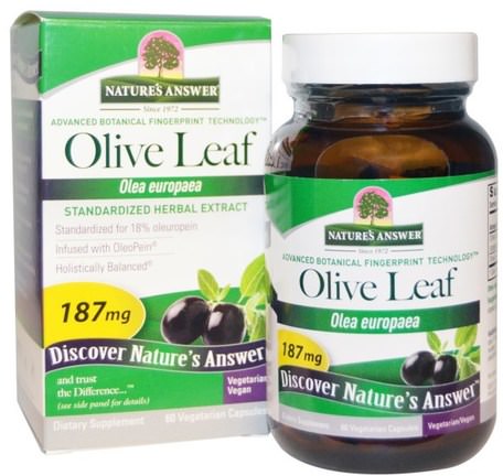 Olive Leaf, Standardized Herbal Extract, 187 mg, 60 Vegetarian Capsules by Natures Answer-Hälsa, Kall Influensa Och Viral, Olivblad