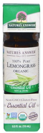 Organic Essential Oil, 100% Pure Lemongrass, 0.5 fl oz (15 ml) by Natures Answer-Bad, Skönhet, Aromaterapi Eteriska Oljor, Citrongräsolja