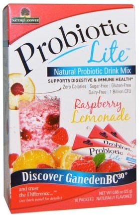 Probiotic Lite, Raspberry Lemonade, 10 Packets 0.88 oz (25 g) by Natures Answer-Kosttillskott, Probiotika