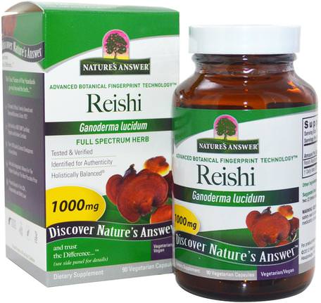 Reishi, 1000 mg, 90 Vegetarian Capsules by Natures Answer-Kosttillskott, Medicinska Svampar, Reishi-Svampar, Svampkapslar