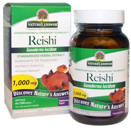 Reishi, Standardized Herbal Extract, 1.000 mg, 60 Vegetarian Capsules by Natures Answer-Kosttillskott, Medicinska Svampar, Reishi-Svampar, Svampkapslar