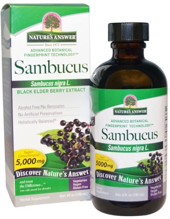 Sambucus, Black Elder Berry Extract, 5.000 mg, 4 fl oz (120 ml) by Natures Answer-Hälsa, Kall Influensa Och Viral, Elderberry (Sambucus)