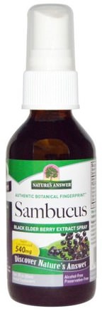 Sambucus, Black Elder Berry Extract Spray, Alcohol-Free, 2 fl oz (60 ml) by Natures Answer-Hälsa, Kall Influensa Och Viral, Elderberry (Sambucus)