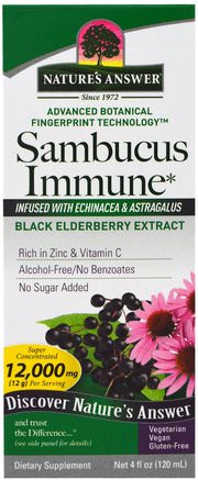 Sambucus Immune, Infused with Echinacea & Astragalus, 12.000 mg, 4 fl oz (120 ml) by Natures Answer-Hälsa, Kall Influensa Och Viral, Elderberry (Sambucus)