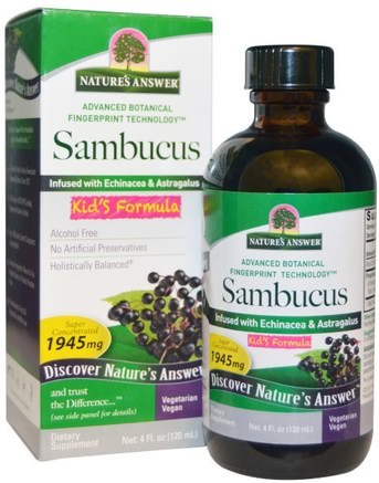 Sambucus, Kids Formula, 4 fl oz (120 ml) by Natures Answer-Hälsa, Kall Influensa Och Viral, Elderberry (Sambucus), Barns Hälsa, Kosttillskott Barn