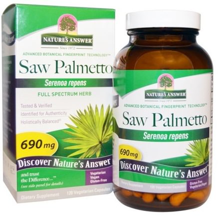 Saw Palmetto, Full Spectrum Herb, 690 mg, 120 Vegetarian Capsules by Natures Answer-Hälsa, Män