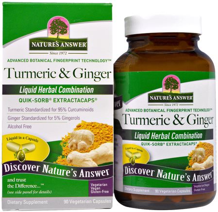Turmeric & Ginger, 90 Vegetarian Capsules by Natures Answer-Kosttillskott, Antioxidanter, Curcumin, Gurkmeja