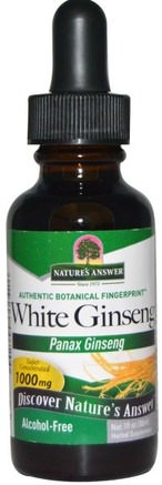 White Ginseng, Alcohol-Free, 1000 mg, 1 fl oz (30 ml) by Natures Answer-Kosttillskott, Adaptogen, Kall Influensa Och Viral, Ginseng Vätska