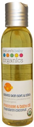 Organic Massage & Baby Oil, Mandarin Coconut, 4 oz (113.4 g) by Natures Baby Organics-Hälsa, Hud, Massage Olja, Bad, Skönhet, Aromaterapi Eteriska Oljor, Mandarin Olja