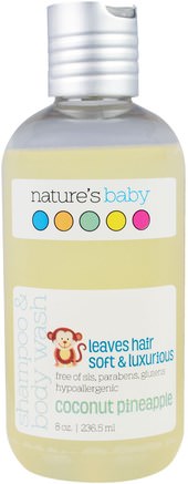 Shampoo & Body Wash, Coconut Pineapple, 8 oz (236.5 ml) by Natures Baby Organics-Bad, Skönhet, Duschgel, Barn Kroppsvask, Barn Duschgel