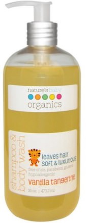 Shampoo & Body Wash, Vanilla Tangerine, 16 oz (473.2 ml) by Natures Baby Organics-Bad, Skönhet, Schampo, Barnschampo, Duschgel, Barn Kroppsvask, Barn Duschgel