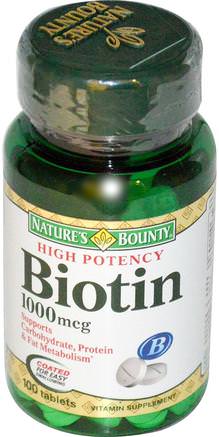Biotin, 1000 mcg, 100 Coated Tablets by Natures Bounty-Vitaminer, Vitamin B, Biotin