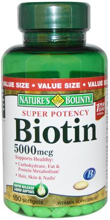 Biotin, 5000 mcg, 150 Rapid Release Softgels by Natures Bounty-Vitaminer, Vitamin B, Biotin