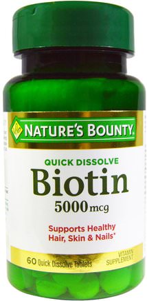 Biotin, 5000 mcg, 60 Quick Dissolve Tablets by Natures Bounty-Vitaminer, Vitamin B, Biotin, Hälsa, Kvinnor, Hårtillskott, Nageltillskott, Hudtillskott