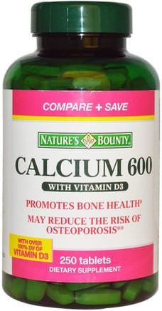 Calcium with Vitamin D3, 600 mg, 250 Tablets by Natures Bounty-Kosttillskott, Mineraler, Kalcium Vitamin D