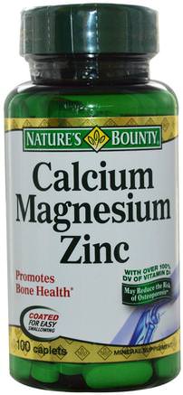 Calcium Magnesium Zinc, 100 Coated Caplets by Natures Bounty-Kosttillskott, Mineraler, Kalcium