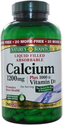 Calcium Plus Vitamin D3, 1200 mg/1000 IU, 220 Rapid Release Softgels by Natures Bounty-Kosttillskott, Mineraler, Kalcium Vitamin D