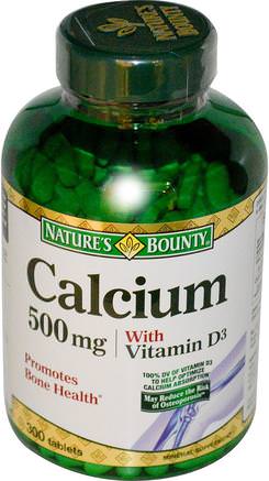 Calcium with Vitamin D3, 500 mg, 300 Tablets by Natures Bounty-Kosttillskott, Mineraler, Kalcium Vitamin D