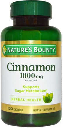 Cinnamon, 1000 mg, 100 Capsules by Natures Bounty-Örter, Kanel Extrakt