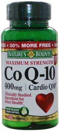 Co Q-10, Maximum Strength, Cardio Q10, 400 mg, 39 Softgels by Natures Bounty-Kosttillskott, Koenzym Q10, Coq10 400 Mg