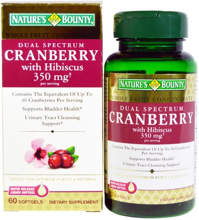 Cranberry, with Hibiscus, Dual Spectrum, 60 Softgels by Natures Bounty-Örter, Tranbär