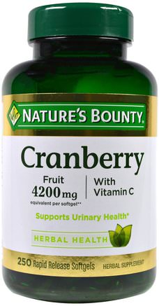 Cranberry, With Vitamin C, 250 Rapid Release Softgels by Natures Bounty-Örter, Tranbär