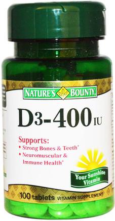 D3, 400 IU, 100 Tablets by Natures Bounty-Vitaminer, Vitamin D3