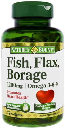 Fish, Flax, Borage, Omega 3-6-9, 1.200 mg, 72 Softgels by Natures Bounty-Kosttillskott, Efa Omega 3 6 9 (Epa Dha)