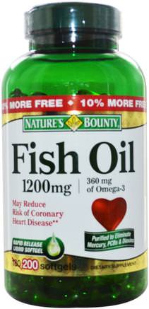 Fish Oil, 1200 mg, 200 Rapid Release Softgels by Natures Bounty-Kosttillskott, Efa Omega 3 6 9 (Epa Dha), Fiskolja, Mjölkgjorda Fiskoljor