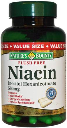 Flush Free Niacin, 500 mg, 120 Capsules by Natures Bounty-Vitaminer, Vitamin B, Vitamin B3, Niacin Spolfri, Hälsa