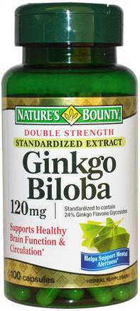 Ginkgo Biloba, Double Strength, 120 mg, 100 Capsules by Natures Bounty-Örter, Ginkgo Biloba