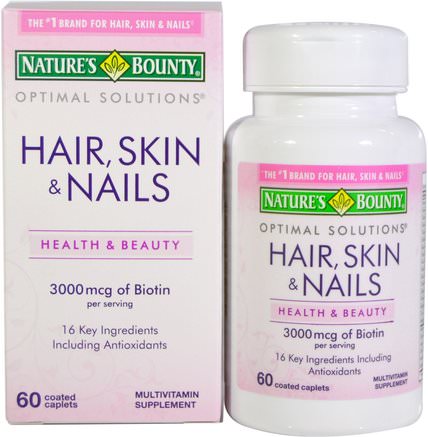 Hair, Skin & Nails, 60 Coated Caplets by Natures Bounty-Bad, Skönhet, Hårförtunning Och Återväxt, Kvinnor, Hud