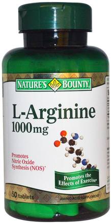 L-Arginine, 1000 mg, 50 Tablets by Natures Bounty-Kosttillskott, Aminosyror, L Arginin
