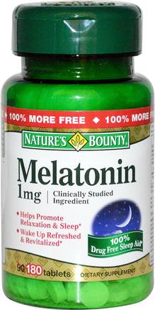 Melatonin, 1 mg, 180 Tablets by Natures Bounty-Kosttillskott, Melatonin 1 Mg, Sömn