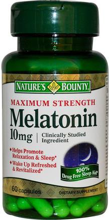 Melatonin, 10 mg, 60 Capsules by Natures Bounty-Kosttillskott, Melatonin, Sömn