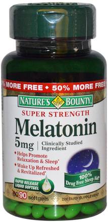 Melatonin, 5 mg, 90 Rapid Release Softgels by Natures Bounty-Tillskott, Melatonin 5 Mg