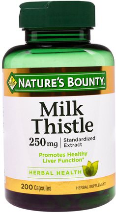 Milk Thistle, 250 mg, 200 Capsules by Natures Bounty-Hälsa, Detox, Mjölktistel (Silymarin)