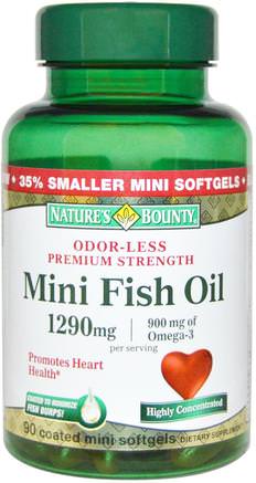 Mini Fish Oil, Premium Strength, 90 Coated Mini Softgels by Natures Bounty-Kosttillskott, Efa Omega 3 6 9 (Epa Dha), Fiskolja, Mjölkfiskolja, Fiskolja, Enterisk Belagd