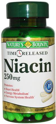 Niacin, Time Released, 250 mg, 90 Capsules by Natures Bounty-Vitaminer, Vitamin B, Vitamin B3, Vitamin B3 - Niacin