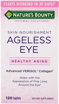 Optimal Solutions, Ageless Eye Skin Nourishment, 120 Caplets by Natures Bounty-Hälsa, Ben, Osteoporos, Anti-Åldrande, Kollagen
