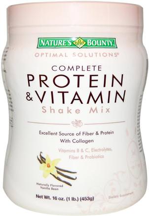 Optimal Solutions, Complete Protein & Vitamin Shake Mix, Vanilla Bean, 16 oz (453 g) by Natures Bounty-Kosttillskott, Protein