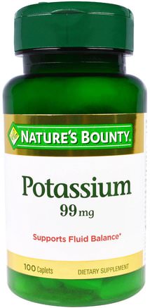 Potassium, 99 mg, 100 Caplets by Natures Bounty-Kosttillskott, Mineraler, Kaliumglukonat
