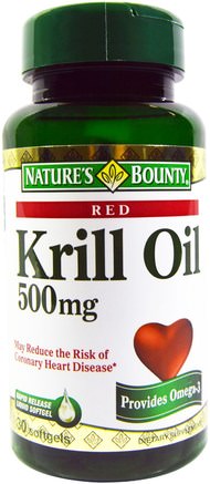 Red Krill Oil, 500 mg, 30 Softgels by Natures Bounty-Kosttillskott, Efa Omega 3 6 9 (Epa Dha), Krillolja
